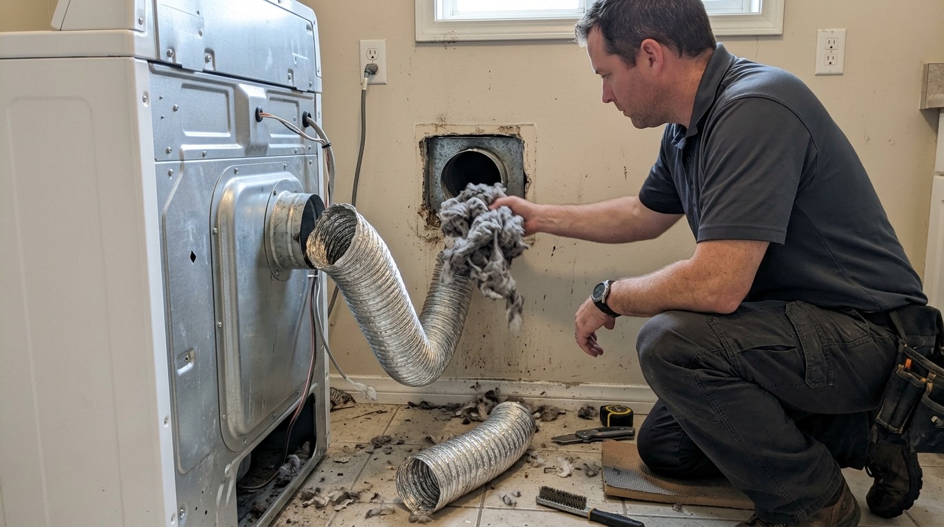 Clearing the vent and checking heat on a dryer